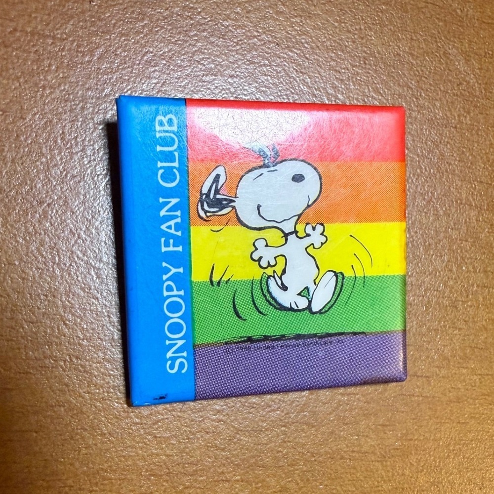 Vintage Snoopy Fan Club Rainbow Pinback Button 1980s Square Peanuts